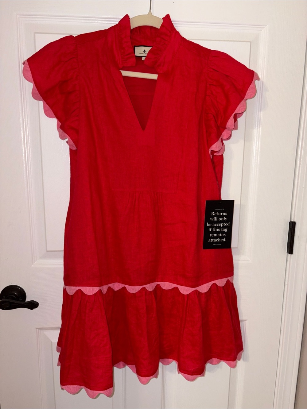 Tuckernuck Red Scallop-Trim Flutter Sleeve Dress